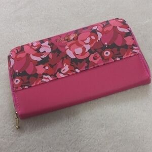 Isaac Mizrahi Pink and Red Floral Cosmetic Make Up Brush Travel Bag